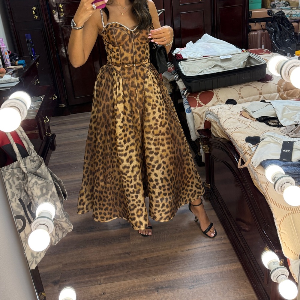 Zimmermann Sweetheart Neckline Brown and Black Midi Sundress